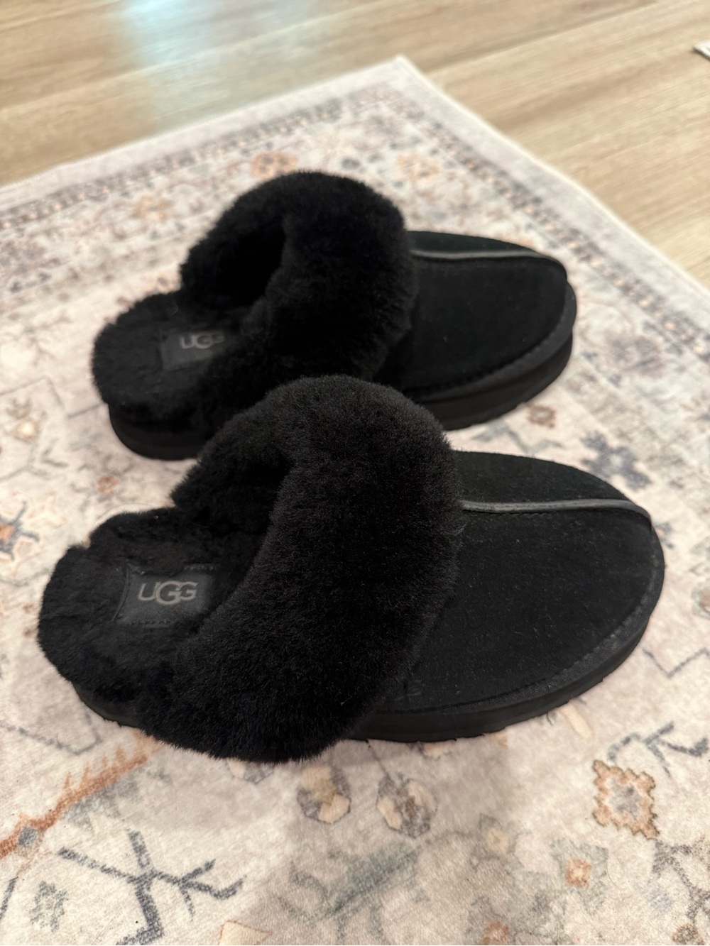 UGG Black Shearling-Lined Slip-On Slippers